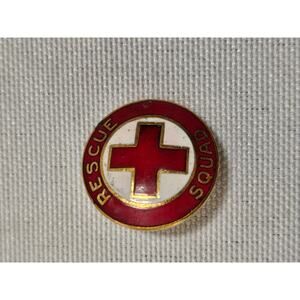 Rescue Squad Cross EMS Collar Pin Red Enamel Gold Tone - Clutch Pin